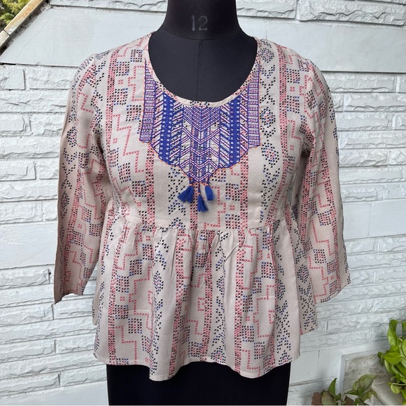 None Tops - NWOT Embroidered Boho Peplum Top